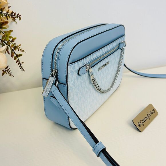 Michael Kors Purse Jet Set Ombré Signature Logo Crossbody Body Bag Lt Sky - Picture 4 of 10